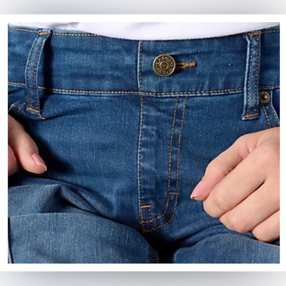 Denim & Co Adaptive Cozy Touch Slim Straight Jean Wheelchair Fit Dark Wash Color - Picture 5 of 6